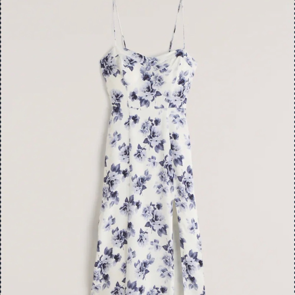 Blue floral AF Faux Silk high-slit Midaxi dress